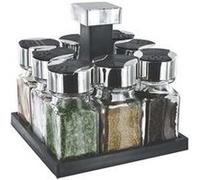 Carrousel à épices - S&D - KB5754 - 8 pots - Couvercles double clapets - Noir gris transparent