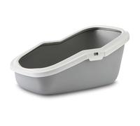 Savic Bac litière pour Chat Aseo - 56x39x27,5cm - Gris/Blanc - entrée abaissée - Dos surélevé - Bord Amovible - Facile à Nettoyer