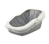 Savic Bac litière pour Chat Aseo - 56x39x27,5cm - Gris/Blanc - entrée abaissée - Dos surélevé - Bord Amovible - Facile à Nettoyer