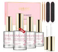 Saviland 15 ml/0,52 oz Ensemble de poudre de trempage liquide 10 pièces Système de poudre de trempage avec gel de fond de teint/couche de finition/activateur/économiseur de brosse/lime à ongles Outils