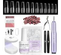 SAVILAND Capsule Americaine Ongles Colle Kit Complet, 500 PCS Faux Ongle Ballerine avec Lampe U V/LED a Ongle, Ponceuse a Ongle Professionel et Colle, Kit Ongle Pose Americaine pour Debutant