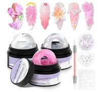 SAVILAND Gel 3D Nail Art Kit, Gel de Sculpture 3D Clair/ Rose/ Argent avec Pinceau Sculpture, Modélisation de Motifs pour Décoration, Renforcement des Ongles, Nail Art Design