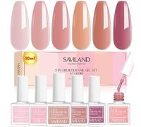 Saviland Gel Construction Ongle U V Kit: 6PCS Builder Gel 5 en 1, Rose Nudes Naturel Gummy Base Pose Americaine, Rubber Base U V/LED Forts et Résistants pour Nail Extension, Renforcement