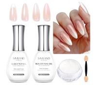SAVILAND Kit 3-en-1 pour Ongles Chrome : Poudre Perlée Blanch, Gel Construction Ongle Nudes, Top Coat Brillant Pour Nail Art Effet Miroir Métallique