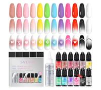 SAVILAND Kit Airbrush Gel Vernis à Ongles Complet: 12 Vernis Gel Airbrush Prêts à l’Emploi sans Dilution, Nettoyant et Pochoirs Pour Créez French, Ombré, Blush et Nail Art Personnalisés