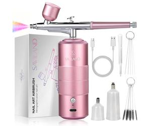 SAVILAND Kit Airbrush Manucure Sans Fils, 3 Pressions Réglables Effet Uniforme pour Créativité sans Limites pour Nail Art Résultats Salon Parfait, Rose