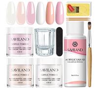 Saviland Kit Complet Acrylique Ongle, Poudre Acrylique Clair Nudes Rose Super Fine, Resine Ongle Poudre avec Liquide Acrylique, Pinceau, Chablon et Verre Professional