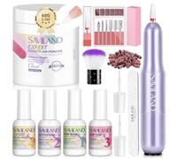 SAVILAND Kit Complet Dip Powder: 60 g Dipping Powder Clair avec Base Coat, Top Coat, Activateur enrichi en huile de ricin, vitamine E et vitamine, Liquide pour Brose, Ponceuse a Ongle Professionel