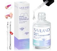 Saviland Kit de Dissolvant pour Colle à Ongles: Dissolvant de Colle à Ongles Huile de Ricin, Vitamine E, avec Pousse-Cuticules et Fourchette à Ongles pour Colle sur les Ongles, Pousser Faux Ongle