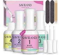 Saviland Kit de Liquides pour Dip Powder: Base/Top Coat/Activateur/Pinceau Sauveur pour Système de Poudre Dip, Idéal pour les Salons de Manucure et les Débutants en Manucure