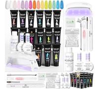 SAVILAND Kit de Poly Gel Color Artistry Glow : 15 Couleurs Néon Arc-en-Ciel Gel Renforçant l’Ongle avec Lampe U V et Slip Solution pour Debutant a Rallonger et Sculpter Ongles rapidement à la maison