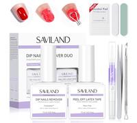 SAVILAND Kit Dissolvant Dip Powder 15 ml: Retrait Express sans Trempage ni Enveloppement, avec Latex Liquide Peel-off, Huile Cuticule et Outils Nail, Solution Complète pour Enlever Dipping Poudre