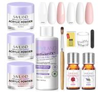 SAVILAND Kit d'Ongles en Acrylique Complet: Poudres Acryliques Clair/ Blanc/ Nudes avec Pinceau Acrylique, Liquide Acrylique pour les Ongles, Huile Essentielle pour Ongle Acrylique