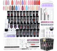 SAVILAND Kit d'ongles en poly gel pour débutants : 36 couleurs de gel poly avec solution Slip Solution, mini lampe UV tout-en-un pour une extension rapide des ongles, avec outils de manucure pour le