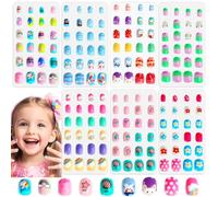 SAVILAND Kit Faux Ongles pour Enfants : 7 Designs 168 PCS Capsule Courts à Couverture Complète en Fleurs Colorées avec Colle Pré-appliquée, Cadeau Parfait pour Filles de 8 à 12 Ans