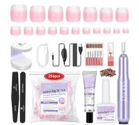 SaviLand Kit Faux Ongles pour Orteils: 216 PCS Capsules Courts Carrée Rose Blanche, Ponceuse a Ongle Professionel, Lampe U V, 15 ML Colle Gel a Ongles et 20ML Colle Solide
