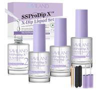 Saviland Kit Liquide de Dip Powder SSProDip X™: Base et Finition/ Protège-Pinceau/ Outils à Ongles, Ensemble de Liquide de Poudre pour Trempage des Ongles pour Ongles French (15ml)