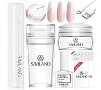 Saviland Kit Tampon Ongle Nail Art Complet, Stamping Elasticité Nail Art Long/ Court avec Lampe U V/ LED a ongle Rechargeable, Blanc Vernis semi permanent pour Tampon French Manucure