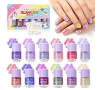 SAVILAND Kit Vernis à Ongles pour Enfants, Formule Aqueuse et Peel-off, Non Toxique, à Base Végétale, Coffret de 12 Couleurs avec Stickers et Autocollants Nail-art Cadeau d’Anniversaire