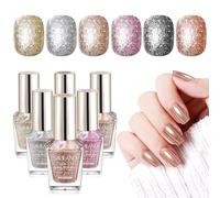 SAVILAND Kit Vernis à Ongles Scintillantes : 6 * 10 ml Vernis Gel Sèche-vite Tenue Longue Durée avec Paillettes de Sirène, Enrichi en Huile de Ricin et Vitamine E pour Nail Art