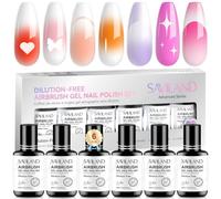 SAVILAND Kit Vernis Gel Airbrush pour Aérographe: 6 PCS Gels Couleur Airbrush Anti-Bouchon sans Dilution, Coverage Total, Idéal pour Ombrés et Vernis Semi Permanent, Formule Salon