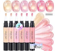 SAVILAND One-Step Lot de stylos à vernis à ongles gel 6 couleurs transparentes nude rose clair rouge œil de chat gel 3 en 1 vernis de base et top gel avec stylo magnétique, cadeau pratique pour femme