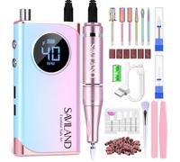 SAVILAND Ponceuse pour Ongles Professionnel, 13 en 1 Lime a Ongle Electrique avec Brose/ Lime a Ongle pour Ongles Acrylique, 40000 tr/min Vitesse Réglable Fraises pour Manucure (Bleu Rose)