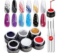 SAVILAND Spider Gel Vernis à Ongles UV Set : 6 Couleurs New Upgrade Gel Araignée Liner Gel Liner Gel avec 3 Pinceaux à Ongles Design DIY Gel Décollage Peinture Line Vernis à Ongles Coffret Cadeau
