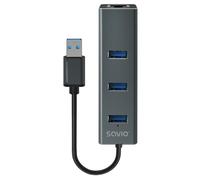 Savio AK-57 USB-A - 3 x USB-A HUB with RJ-45 Gigabit Ethernet adapter 5000 Mbit/s grey USB 3.2 Gen 1 (3.1 Gen 1) Micro-B 5000 Mbit/s Noir