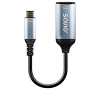 Savio AK-78 câble vidéo et adaptateur 0,015 m USB Type-C HDMI Noir et Argent