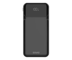 Savio BA-08 Batterie Externe 1000mAh LiPo 5V Noir, 1x USB-A & 2x USB-C, 20W, Charge Rapide, ABS, Indicateurs LED, Protection Surchauffe/Surcharge