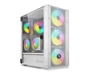 Savio Raptor White X1 ARGB Glass/Mesh White Computer Case Midi Tower Blanc