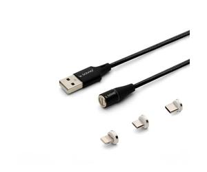 Savio - SAVKABELCL-152 - CL-152 Kabel magnetyczny USB - USB Typ C, Micro i Lightning, 1m, czarny