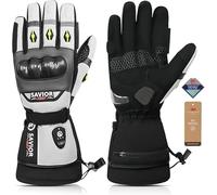 SAVIOR HEAT Gants Moto Chauffants Hiver Homme Femme, Coque Carbone + PVC, Double Couche Imperméable, Batterie 3000mAh, Câble PD Rapide + Câble Chargeur Voiture (Medium)