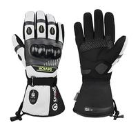 SAVIOR HEAT Gants Moto Chauffants Hiver Homme Femme, Coque Carbone + PVC, Double Couche Imperméable, Batterie 3000mAh, Câble PD Rapide + Câble Chargeur Voiture (XX-Large)