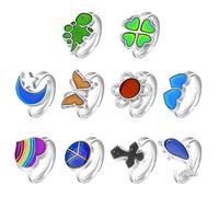 SAVITA 10 Pièces Bagues D'humeur, Bague de Changement de Couleur, Bague D'humeur Adjustable avec Papillons Mignons Fleurs Animaux Formes de Coeur de Pêche Mood Ring pour Garçons Filles