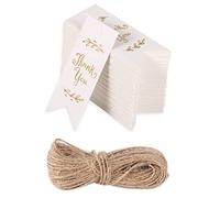 SAVITA 100pcs Étiquettes Remerciement avec Corde de Chanvre de 10m, Étiquette Cadeau Carton avec Ficelle Étiquettes Cadeaux Merci pour Fête Prénatale Anniversaire Mariage Vacances Remise des Diplômes