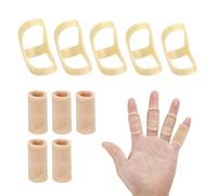 SAVITA 10pcs Attelle de Doigt, Majeur Réglable 5 Ovales et 5 Manchons de Compression pour l'Auriculaire du Pouce (Complexion)