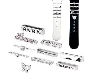 SAVITA 10pcs Breloques de Bracelet de Montre, Décoration en Diamant Scintillant Charmes de Bande de Montre Ornement en Métal avec Boucle pour Série Iwatch (Argent, sans Bracelet).