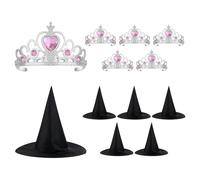 SAVITA 12pcs Couronnes Princesse et Chapeaux de Sorcière Set, Décoration Fête D'anniversaire Tiara Princesse et Chapeaux Sorcier Fournitures à Thème Sorcière Costume Halloween Accessoire Fête