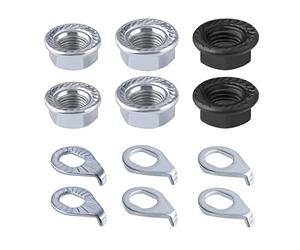 SAVITA 12pcs Ecrou a Embase et Rondelle de Sécurité de Vélo, Acier au Carbone M8/M9,5/M10 Écrous de Roue de Vélo pour Moyeu Accessoires de Vélo pour Avant et Arrière VTT Essieu de Roue