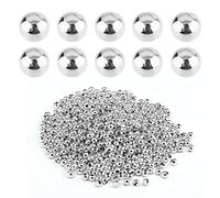 SAVITA 1400 Pièces 4mm Métal Petites Perles d'Espacement Rondes Plaqué Métallisé Perles intercalaires heishi doré argentées pour Bijoux Bracelets Collier Bricolage Artisanat Décoration (Argent)