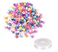 SAVITA 150 Pièces Perles Fleurs pour Bijoux, en Argile Polymère Colorées avec 1 Rouleau de Corde Élastique en Cristal pour Bracelets Colliers et Travaux Manuels