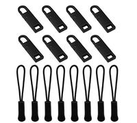 SAVITA 16 Pièces Kit de Remplacement pour Tirette, 8 Pièces Étiquettes pour Tirette et 8 Pièces Extension de Tirette pour Cordon pour Vestes Sacs à Dos Sacs à Main (Noir)