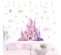 SAVITA 2 Feuilles de Stickers Muraux Princesse, Rose Violet pour Chambre de Fille à Décoller et à Coller Décoration Murale Château Étoiles et Nuages Papier Peint Amovible pour Chambre d'Enfant