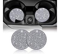 Savita 2 Pièces 7 cm/ 2,75 Pouces sous Verres de Voiture, Porte-Gobelet de Voiture Coaster, sous Verre Paillette de Voiture Tapis de Tasse Accessoires de Voiture en Cristal pour Dames et Filles