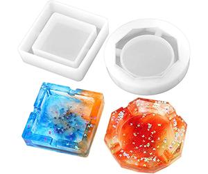 SAVITA 2 Pièces Moules en Résine de Cendrier, Moulessilicone Resine Epoxy Silikonform Epoxidharz formen aschenbecher avec Forme Carrée et Diamant&Ronde pour la Coulée de Résine, Artisanat Bricolage