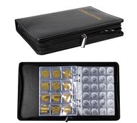 SAVITA 20 Pages/360 Pochettes Album de Collection de Pièces, Poche de 3cm/4cm Cuir Livre de Collection de Pièces avec Fermeture Éclair Classeur de Collection de Pièces pour Les Collectionneurs (Noir)