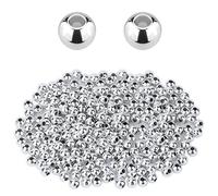 SAVITA 200 Pièces 6 mm Perles Entretoise Métal Argent pour Bijoux - Perles Rondes Lisses pour Bracelets, Colliers, Boucles d'Oreilles - Travaux Manuels
