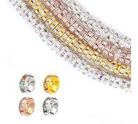 SAVITA 200 Pièces 6mm Perles Rondelles, Strass Cristal Perles Entretoises Rondes en Vrac pour Bracelet Collier Fabrication de Bijoux Décorations (Argent, Or, Or Rose, Laser Coloré)
